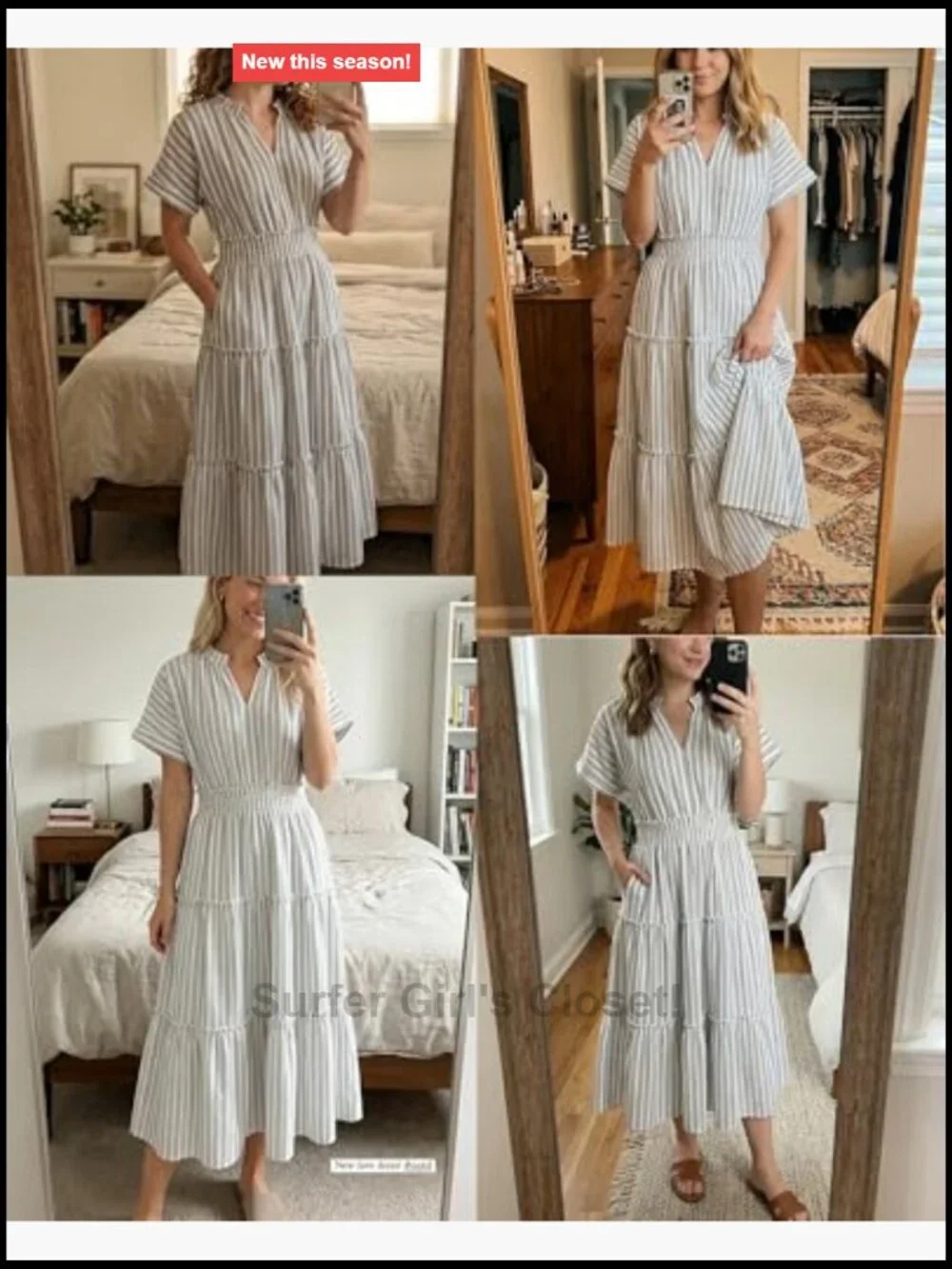 Striped Boho Midi Dress with Pockets Flowy Summer Beach